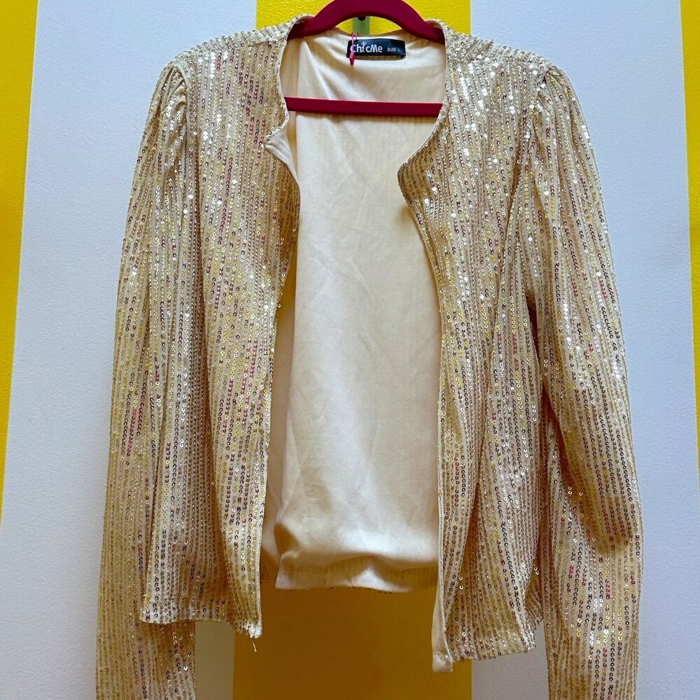 Gold Sequin Open Blazer Size Large